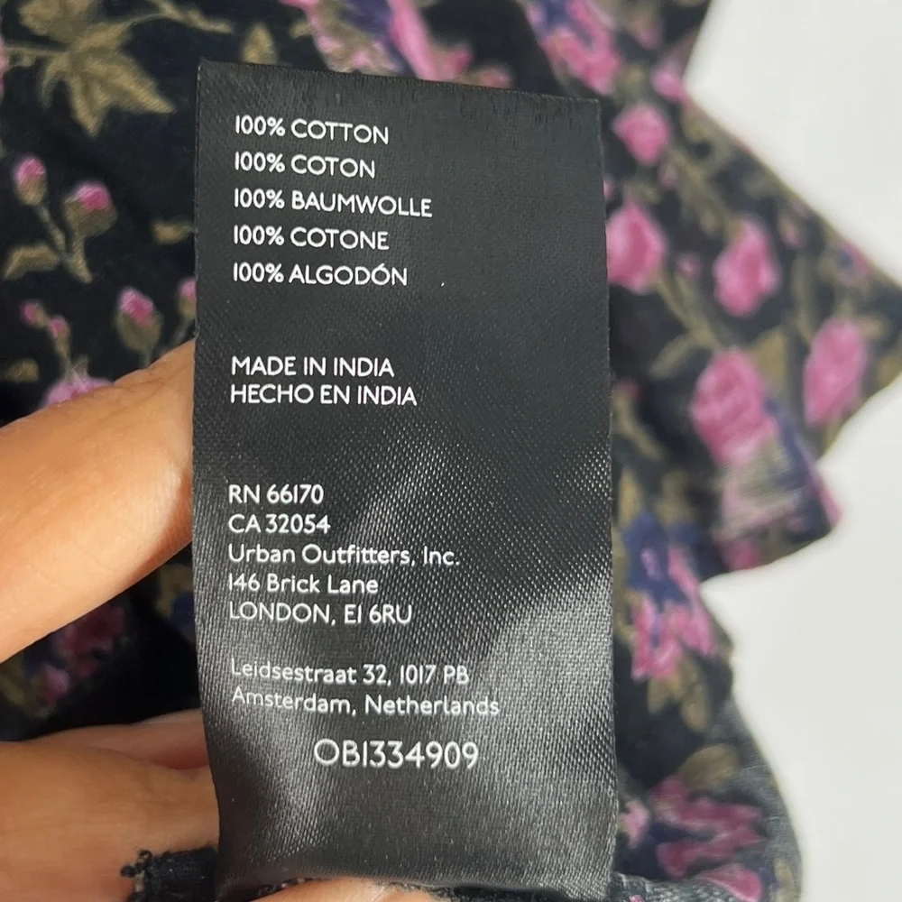 Free People Meant To Be Black Floral Print‎ Full Mutton Sleeve Peasant Blouse M